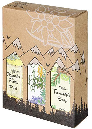 Allgäuer Genuss-Box - Feinkost Geschenk-Set - 2 x 100ml Essig und 1 x 100ml Öl - Allgäuer Delikatessen mit Geschenkverpackung als Geschenk-Set