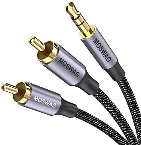MOSWAG Cinch auf Klinke Kabel Stereo Audio Aux 3,5mm Klinke zu 2 Chinch RCA Y Kabel (Vergoldet Metall Stecker, Doppelte Schirmung) - 10ft/3M