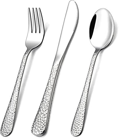 Kids Cutlery Set, Onader 9PCS Stainless Steel Toddler Silverware Flatware Set, Children's Safe Utensils Includes 3 Forks, 3 Knives, 3 Spoons, Hammered Design, Mirror Polish & Dishwasher Safe