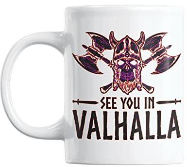 Millhouse Prints Cool Viking Mug, See You in Valhalla, Viking Gift, Coffee Mug
