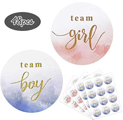 48Pcs Gender Reveal Stickers BOZILY Team Boy or Girl Stickers for Party Invitations and Voting Games Gender Reveal Games Labels for Baby Shower Decoration Supplies and Baby Showers