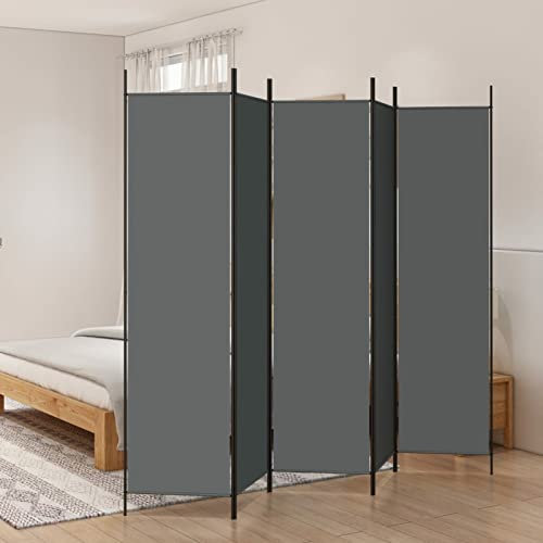 5-TLG. Paravent, Chusui Raumteiler, Trennwand, Sichtschutz, Room Divider, Umkleidekabine, Raumabtrennung, Raum Teiler, Faltwand, Anthrazit 250x200 cm Stoff