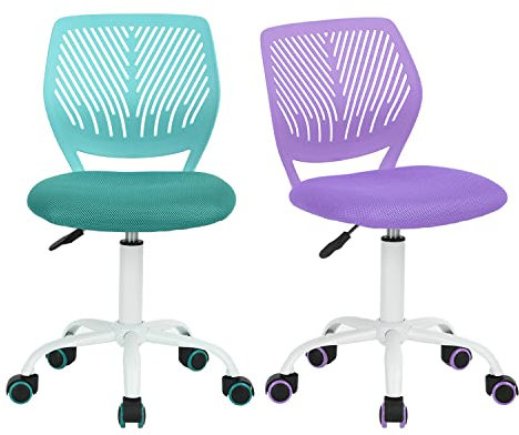Homy Casa 2er Set Schreibtischstuhl Verstellbarer Drehstuhl Bürostuhl Stoffsitz Ergonomischer Arbeitsstuhl ohne Armlehne, Lila und Türkis