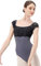 s.lemon Damen Kurzarm Balletttrikot Dehnbar Ballett Tanz Body mit Spitze Grau 160