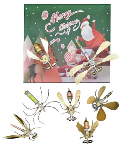 LuminaNova 3D Steampunk Metall Insekt Modell, 295 Teile DIY Mini Steampunk Kleine Insekten Puzzle, Kreativ Weihnachten Geschenke für Kinder Und Erwachsene (Weihnachts-Set von 7)