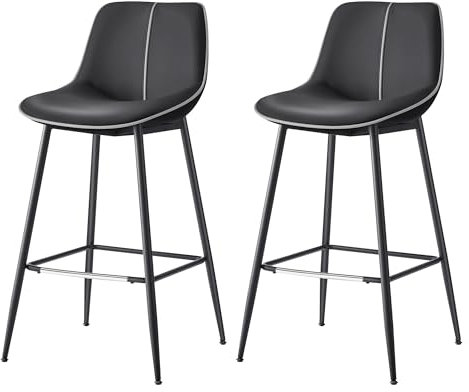 VASAGLE Barhocker 2er Set, Barstühle, ergonomische Rückenlehne, Kunstleder, Metallbeine mit verstellbaren Universalfüßen, 73 cm hoch, Home Bar, einfache Montage, tintenschwarz LBC888B01