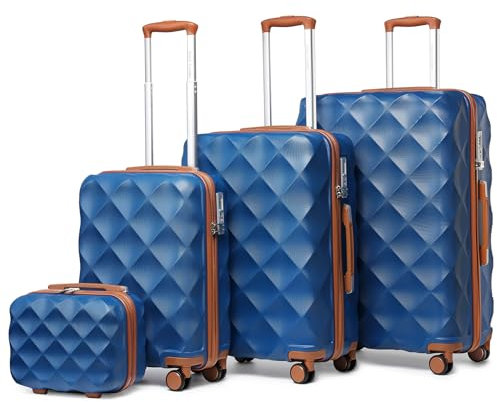 British Traveller Hartschalenkoffer Set Kosmetikkoffer-M-L-XL-Koffersets Reisegepäck-Sets TSA Schloss Koffer Trolleys Handgepäckkoffer Blau