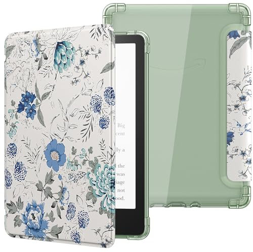 MoKo Hülle für 6,8 Alle Neu Kindle Paperwhite(11. Generation 2021 Modell), Ultraklar Weich Flexibel Transparent TPU Rückseite Leicht Schutzhülle mit Auto Schlaf/Aufwach, Weiß/Blau