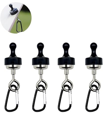xocome Schwarz Magnethaken, 4 Stücke, Magnethalterung Rund Magnet Magnetische Haken für Camping Garage Küche Büro Haken Abnehmbar, Camping Magnethaken (Schwarz)