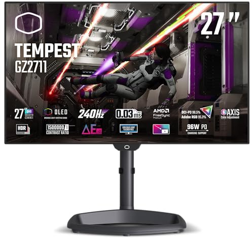 Cooler Master Tempest GZ2711 - Monitor de PC OLED 2K 144Hz 240Hz QHD 2560 x 1440, 0,03 ms (MPRT), HDR10, DCR, FreeSync Premium, DP1.4 x 2, HDMI 2.1 x 2, USB B*1, USB A*2, USB C x 1 (CMI-GZ2711-US)