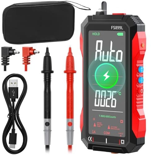 Multimetro Digitale Professionale, Elettricista Intelligente Ricaricabile 6000 TRMS, Auto Gamma, Elettrico, Tensione Corrente Resistenza Capacità Frequenza