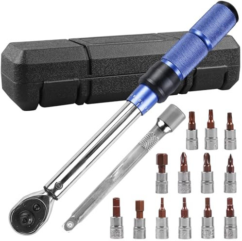 Asfrode Lot de 16 clés dynamométriques pour vélo, 1/4, 2-24 Nm, précision d'erreur ± 3 %, 72 dents, boîte à cliquet avec adaptateur 3/8 Phillips Hex et Torx