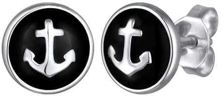 Kuzzoi Herren Ohrringe mit Anker (8 mm) aus 925 Sterling Silber Emaille Ohrstecker für den Mann