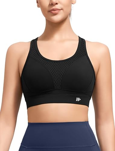 Yvette Sport BH Starker Halt gekreuzter Rücken große Größen Gepolstert Lauf Bra, Schwarz,XL