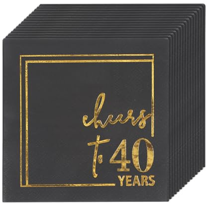50 Stück Servietten 40. Geburtstag Papier Party Servietten Geburtstag Jahre | 5x5inch 3-Lagige mit Premium Holzfaser Geburtstagsservietten Schwarz Gold, Happy Birthday Tischdeko