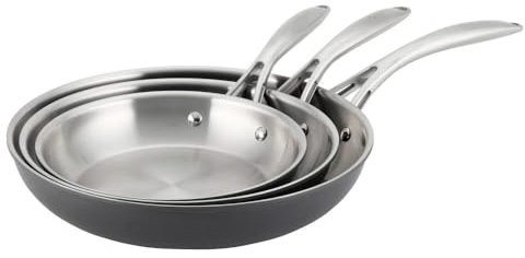 ProCook Professional Bi Ply Stainless Steel Frying Pan Set - 3 Piece, 20/24/28 cm, Durable Heavy Duty Cookware - Black, Induction Compatible Cooking Pans