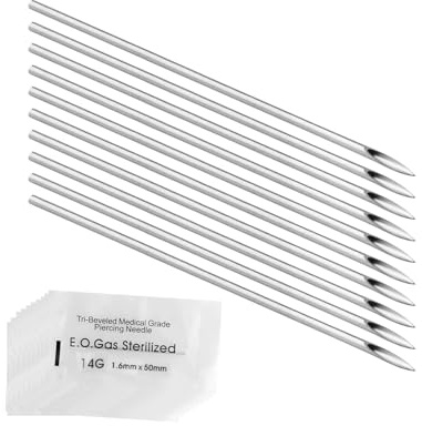 Hopzab 10 Pcs Piercing Needles Disposable Perforating Needls Piercing Tool with Individual Packaging for Ear Nose Navel Nipple Lip Body(1.6mm 14G)