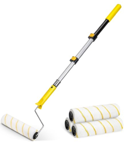 Paint Roller with Telescopic Handle, Aluminum Telescopic Rod with 3 Paint Rollers for Household Project Painting and Renovation