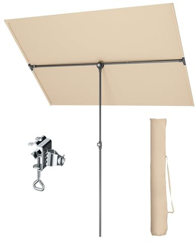PHI VILLA 1.8x1.3m 360°Tilting Parasol with Cover & Clamp, Aluminum Height Adjustable Garden Parasol, Portable Patio Umbrella, Sun Shade UV50+ Protection for Balcony, Beige