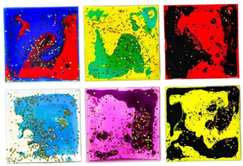 Jouets anti-stress pour enfants, paquet de 6 jouets sensoriels, tuiles sensorielles à mouvement liquide avec paillettes pour calmer et se concentrer, squish doux pour soulager le stress des enfants e