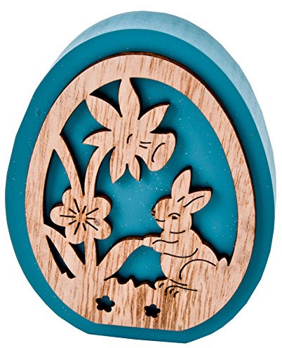 Dadeldo Living & Lifestyle Ei -Cozy Country- Holz 12cm Petrol-Natur Osterdeko Frühlingsdeko Ostern