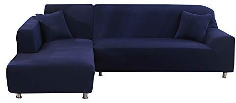 ele ELEOPTION Sofa Überwürfe elastische Stretch Sofa Bezug 2er Set 3 Sitzer für L Form Sofa inkl. 2 Stücke Kissenbezug (Dunkelblau)