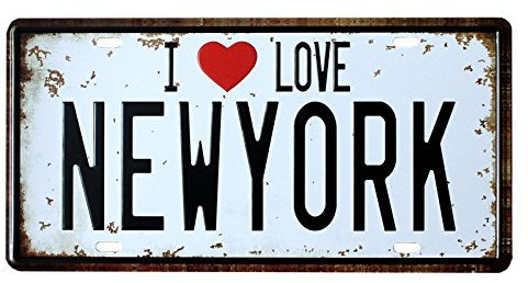 Eureya I Love New York Automatique de Voiture de Plaque d'immatriculation Tag Home/Cafe Bar/Pub/Restaurant/Salon Décoration Murale Vintage Plaque 6x12