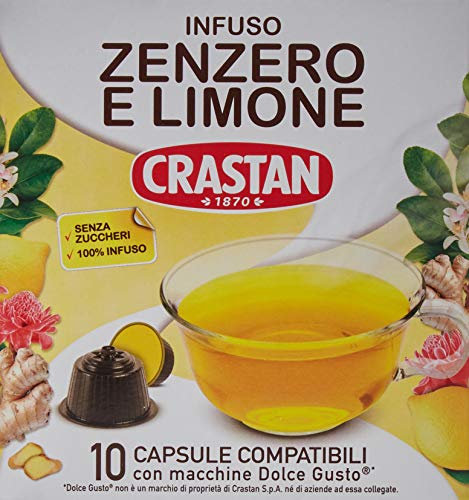 CRASTAN 1870, 40 Capsule, 4 Box da 10 Capsule di Infuso al Gusto Zenzero e Limone, Capsule Compatibili con Dolce Gusto Senza Zuccheri Aggiunti, Senza Glutine, 100% Made in Italy