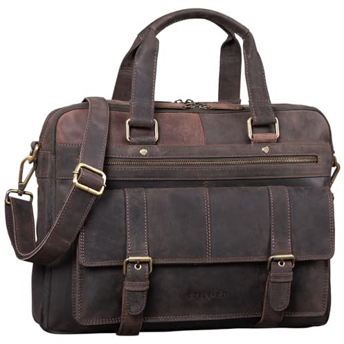 STILORD 'Alvaro' Vintage Businesstasche Echtes Leder Laptoptasche 15,6 Zoll Aktentasche Große Umhängetasche für Arbeit Büro Uni, Farbe:dunkel - braun