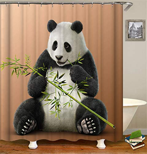 FANSU Duschvorhang Anti-Schimmel Wasserdicht Antibakteriell 3D Tier Drucken, Polyester Transparent Karikatur Vorhang für Badzimmer Digitaldruck mit 12 Duschvorhangringe (180x200cm,Panda)