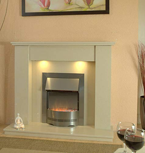 Trent Marble Fireplace Surround With Electric fire with Down lights (Antique White, 54 inch wide)