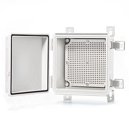 QILIPSU Abzweigdose mit Klappdeckel, 150 x 150 x 90 mm, mit Montageplatte, universelle IP67-Projektbox, wasserdicht, DIY-Elektrogehäuse, ABS-Kunststoff, Grau (15 x 15 x 8,9 cm, Edelstahlriegel)
