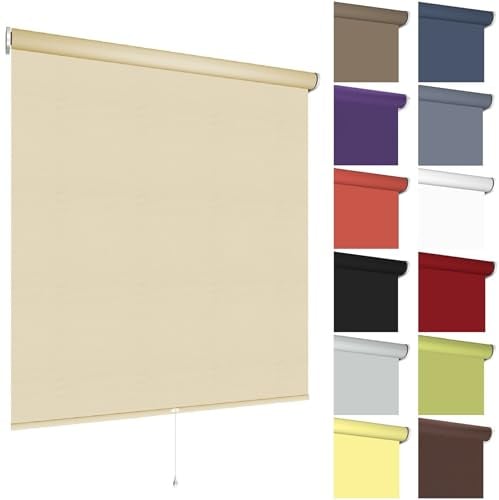 Springrollo Sonnenschutz Fenster, 82 x 180 cm Cream lichtdurchlässig | Stoff unifarben & blickdicht aus Polyester / Metallträger für Wand- & Deckenmontage / mit Schnappfunktion, Feder & Mittelzug