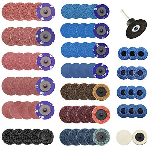 COSPOF 2 Inch Sanding Disc, 80 Pcs Quick Change Disc Combination,1/4 Inch Shank Pad Holder Fits Various Grinder.Widely Used for Surface Conditioning,Polishing,Finishing and Rust Paint Removal.