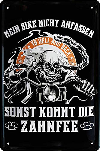 schilderkreis24 Blechschilder Kollektion 20x30cm – Lustige & kraftvolle Motorradsprüche: Deko für Biker und Geschenkideen für Motorradfans (Mein Bike Nicht ANFASSEN SONST KOMMT DIE Zahnfee)
