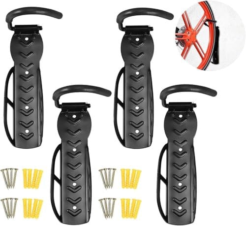 Lot de 4 Support Vélo Mural Vertical, Accroche Velo Mural Garage, Fixation Murale Velo, crochet de support mural pour vélo en Acier, pour Maison Magasin Garage, pour Suspendre Bicyclette, Noir