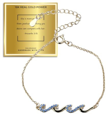 HALUKAKAH Bracciale dell'Amicizia Onda di Vita - Placcato in Vero Oro 18k, Regolabile 14,5-19,5cm, Regalo per Donne, Migliori Amiche, Amicizia Cristiana, Compleanno