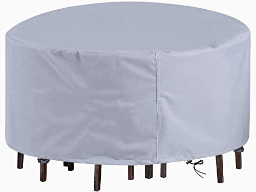 Abdeckung für Gartenmöbel,150x90cm(59x35in) Abdeckplane für Gartentische Rund Terrassenmöbel Schutzhülle,Wasserdicht,Winddicht,Anti-UV Beständiges 420D Oxford Rattan Möbelbezug ,Silver
