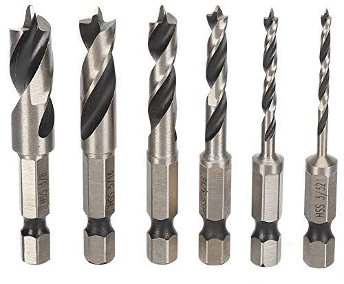 6Pcs 3 Point Drill Bit High Speed Steel Brad Point Drill Imperial Woodworking Drilling Tool for Woodworking Maple Oak Cherry