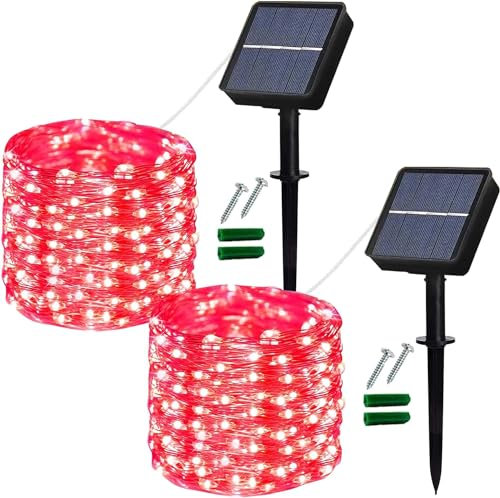 Lezonic Solar Fairy Lights Outdoor, 2 Pack Each 12M/40Ft 120LED String Lights, 8 Modes Waterproof Garden Lights Indoor/Outdoor for Home Garden Patio Yard Fence Party Decorations (Red)