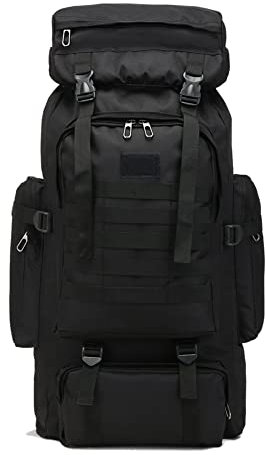 LYEAA Wasserdichter 80L Rucksack, Große Kapazität Oxford Tuch Sportrucksack, Molle Taschen Knapsack for Outdoor Training Camping Jagd Trekking, Schwarz