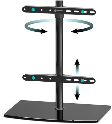 ONKRON TV Standfuss schwenkbar für 32-75 Zoll Bildschirm bis 40 kg, universal TV Ständer höhenverstellbar max VESA 400x400, Standfuß Fernseher Standhalterung aus gehärtetem Glas Schwarz PT3-B