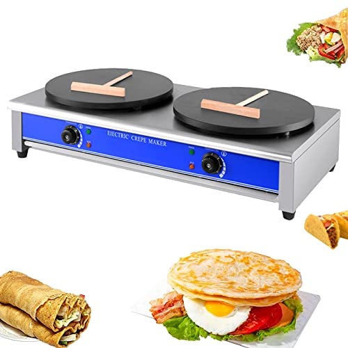 Macchinetta per Crepe Elettrica da 40cm con Spatola di Legno, Macchina per Crepes, Crepiera Piastra Antiaderente Elettrica con Temperatura 50-300℃ Macchina per Pancake Commerciale,Style2