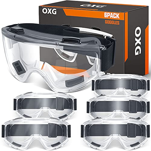 OXG 6 Pack Safety Goggles ANSI Z87.1, Anti-Fog Protective Safety Glasses