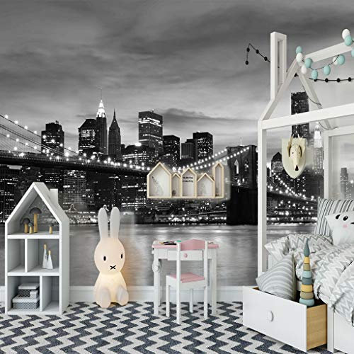 ZAPVI Papier Peint Panoramique 3D Noir et New York City Taille:L150CMxH105CM Peint À La Main Tapisserie Murales Papier peint Intissé Chambre Salon Decoration