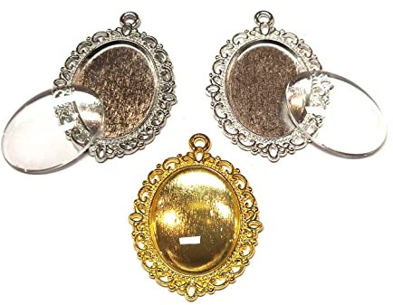 12 Teile 6 Stück Charm Leere Lünette Tablett Medaillons Metall Anhänger Fassungen Schmuck 18 x 25mm Oval 6 Stück Klar Glas Cabochon Bastelset (Gemischt)