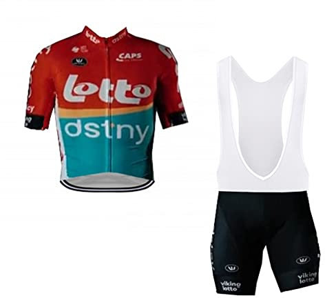SGCIKER 2023 Herren Pro team Lotto Dstny Radtrikot Set, Kurzarm Fahrrad bekleidung Lätzchen Kurzsets Gel Pad(4XL