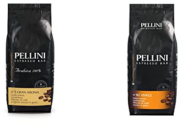 Pellini Caffè in grani Espresso Gusto Bar N. 3 gran Aroma, 1 Confezione da 1 kg & Caffè in grani Pellini Espresso Bar N.82 Vivace, 1 kg