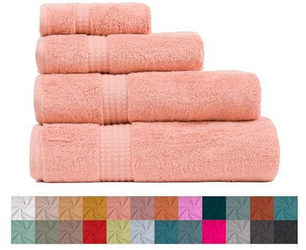 TRAMAS+ Juego de Toallas Premium 700gr de 4 Piezas, 100% Algodón, 2 Toallas de Mano 50x100 cm y 2 Toallas de baño de 70x140cm, Extra Suaves, Secado Rápido, Alta Absorción - Maquillaje