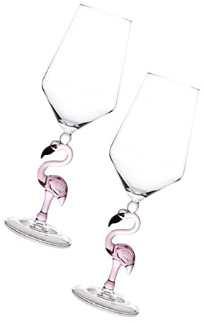 Yardenfun 2pcs Pink Glass Flamingo Cocktail Glasses Drinking Glasses Novelty Picnic Wine Flamingo Wine